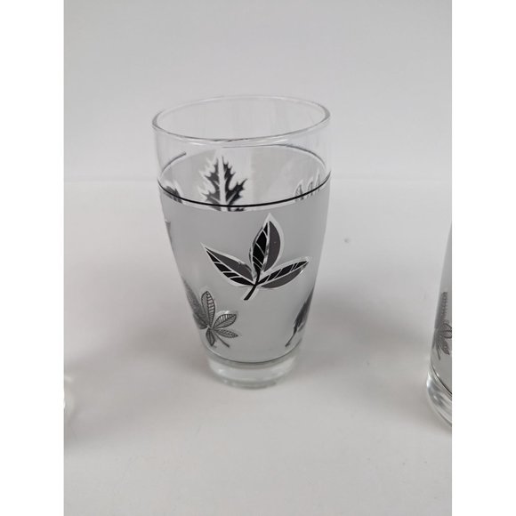 Set of 3 Vintage Libbey Silver Leaf Frosted Glasses 5 3/8" by 2 3/4" Tumblers - Picture 3 of 7